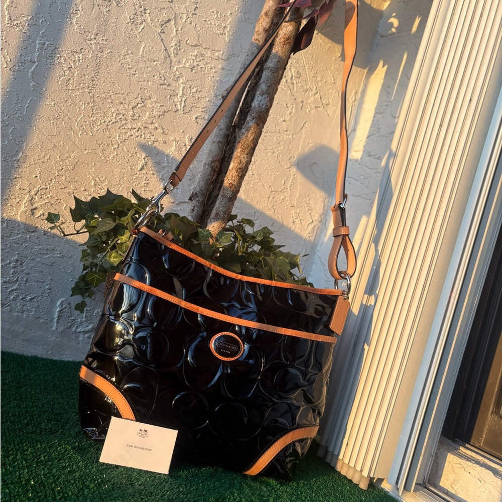 Coach black patent leather convertible purse